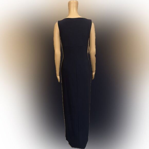 Lauren Ralph Lauren Evening Navy Blue Cowl Neck Ruched Gown w/ Leg Slit Sz 6 - Picture 5 of 9